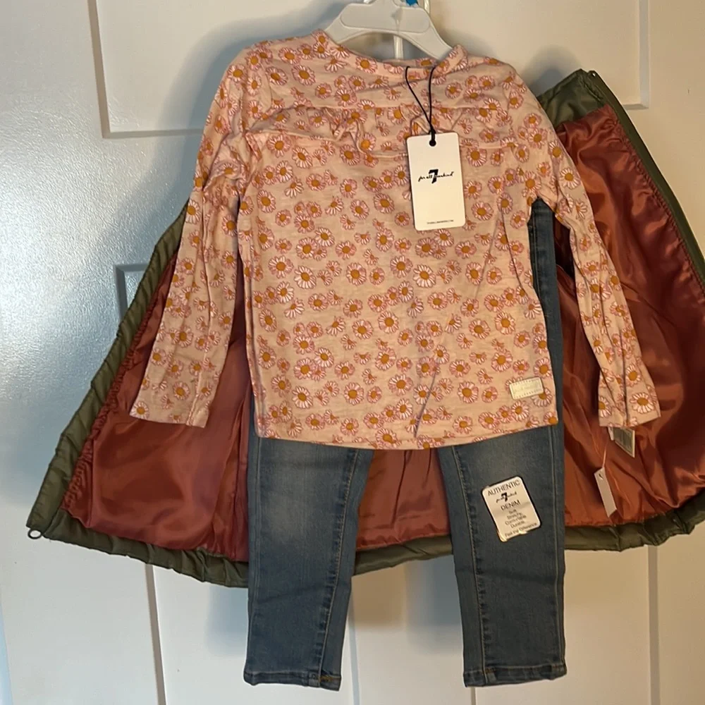 7 for all Mankind 3-Piece Quilted Jacket, Long Sleeve Top & Denim‎ Pants Set